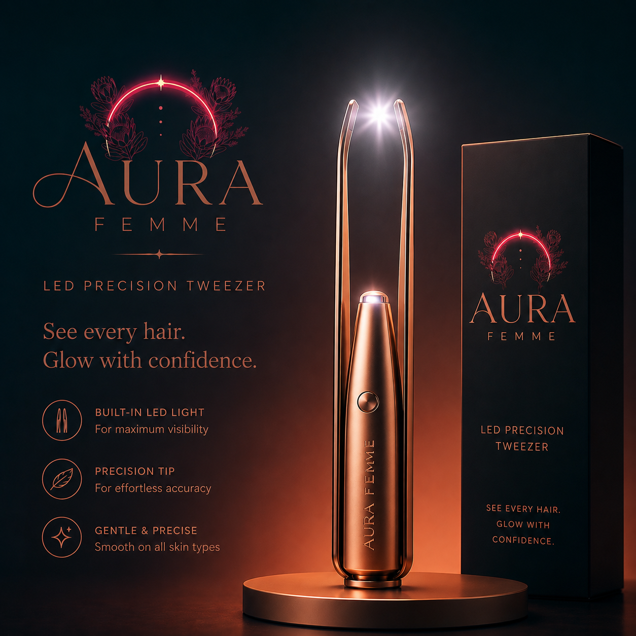 Aura Femme™ Luxe Lash & Brow Sculptor & Precision Tweezer
