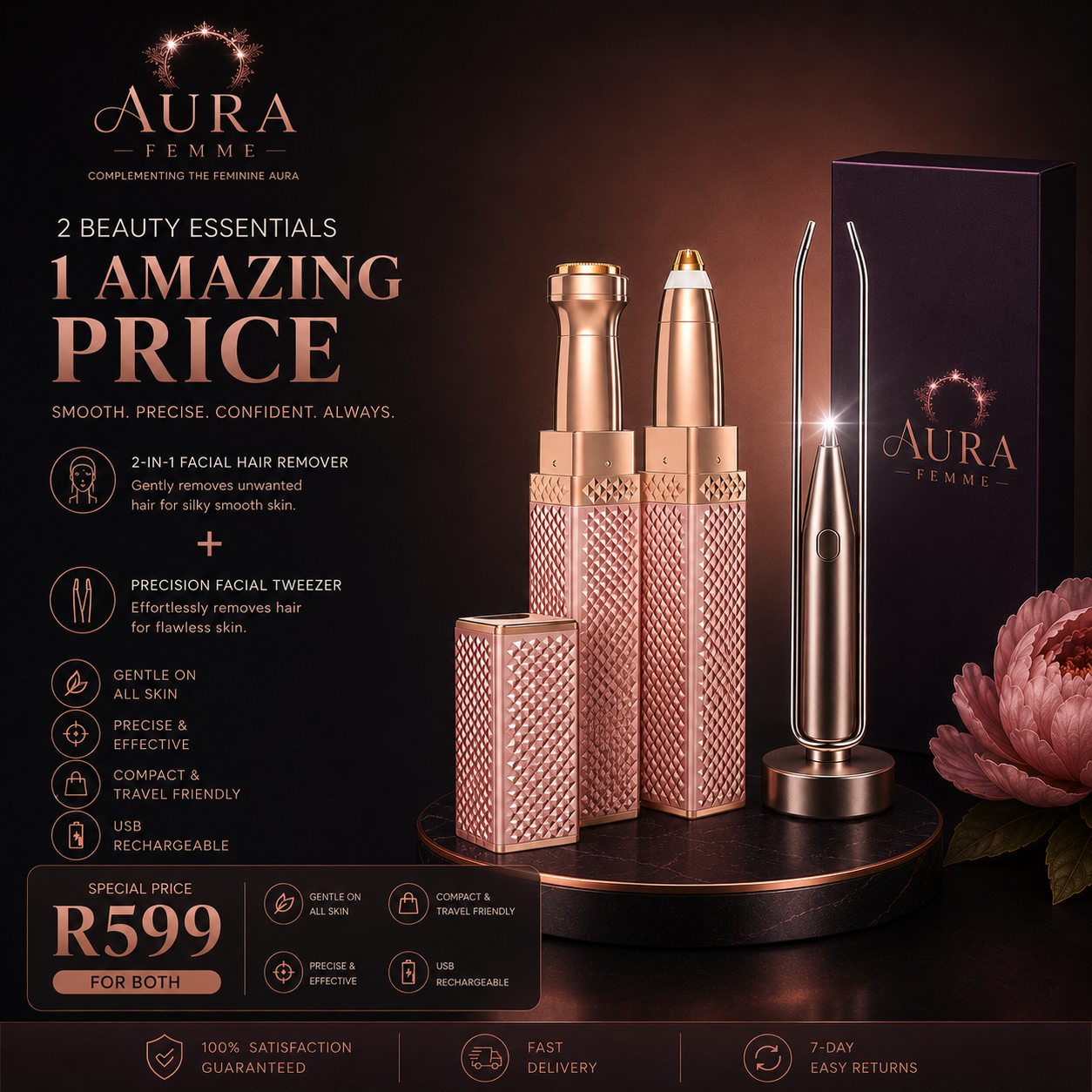 Aura Femme™ Luxe Brow Sculptor & Luxe Precision Tweezer