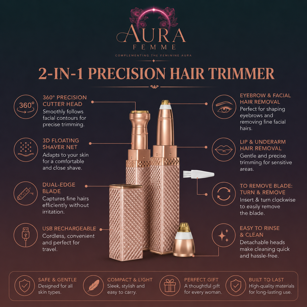 Aura Femme™ Luxe Brow Sculptor & Luxe Precision Tweezer